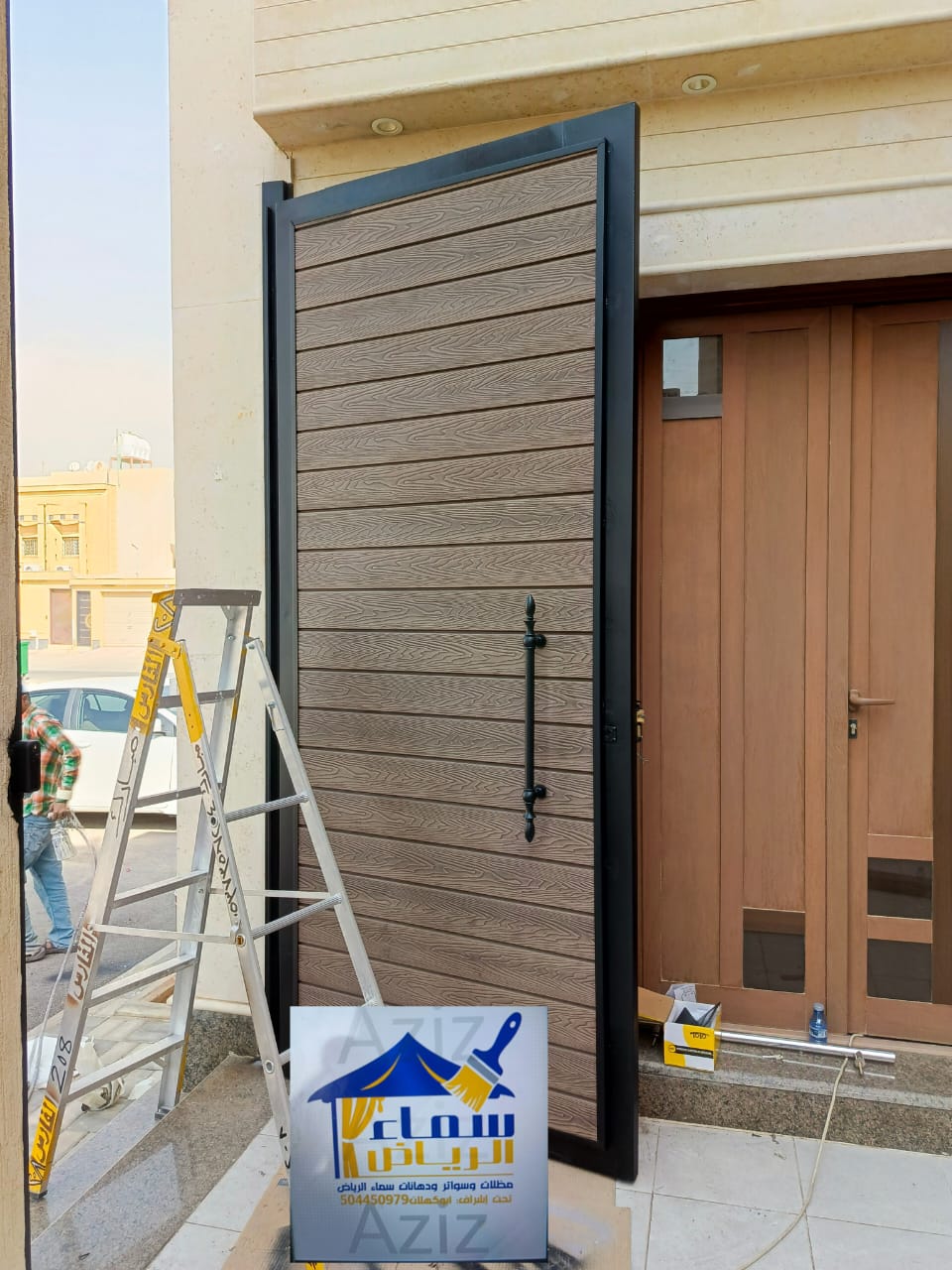 تلبيس أبواب حديد بديل خشب